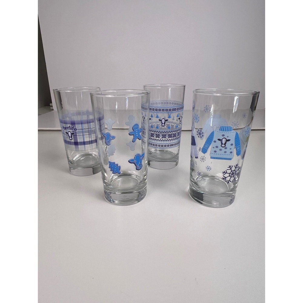 Fairlife Marketing PR Set of 4 Winter Themed Drinking Glasses Cow